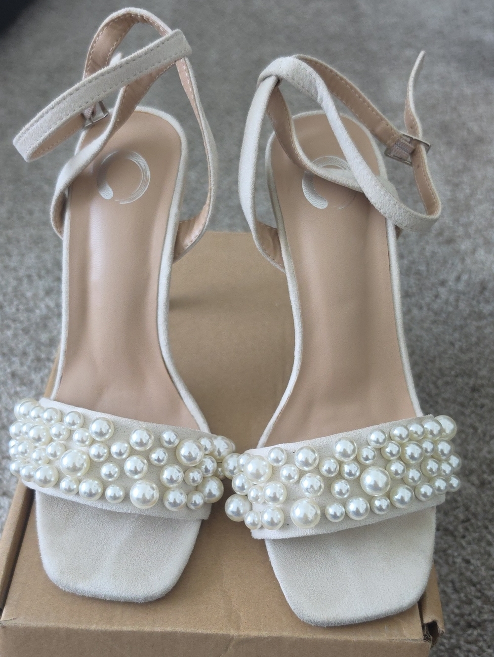Journee Collection Pearl-Embellished Ankle Strap Sandals - Cream